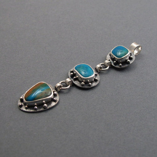 Bold Boulder Opal Pendant, Dramatic Peruvian Opal Necklace, 3 Stone Opal Pendant Silver, Handmade Artisan Jewelry
