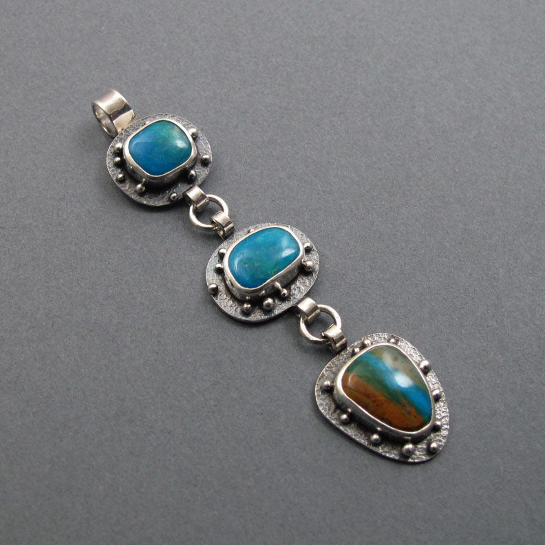 Bold Boulder Opal Pendant, Dramatic Peruvian Opal Necklace, 3 Stone Opal Pendant Silver, Handmade Artisan Jewelry