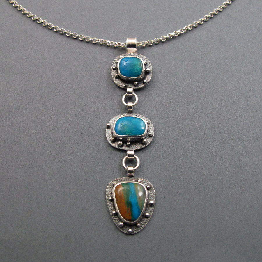 Bold Boulder Opal Pendant, Dramatic Peruvian Opal Necklace, 3 Stone Opal Pendant Silver, Handmade Artisan Jewelry