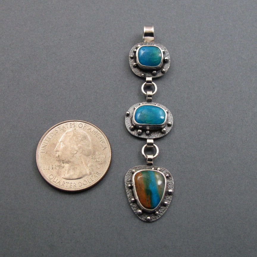 Bold Boulder Opal Pendant, Dramatic Peruvian Opal Necklace, 3 Stone Opal Pendant Silver, Handmade Artisan Jewelry