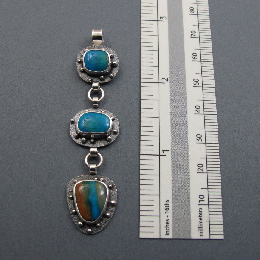 Bold Boulder Opal Pendant, Dramatic Peruvian Opal Necklace, 3 Stone Opal Pendant Silver, Handmade Artisan Jewelry