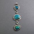 Peruvian Opal Pendant, Sterling Silver, Blue Green Kinetic Necklace, Three Stone Boulder Opal, Statement Jewelry