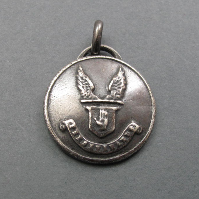Sterling Silver, Persevere Motivational Pendant, Heraldic Motto, Victorian Antique Button, Hand Jewelry, Wings Necklace