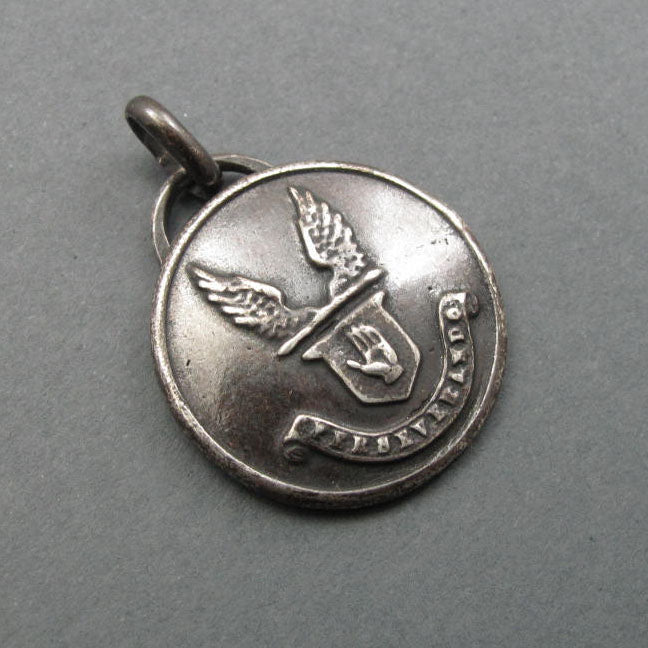 Sterling Silver, Persevere Motivational Pendant, Heraldic Motto, Victorian Antique Button, Hand Jewelry, Wings Necklace