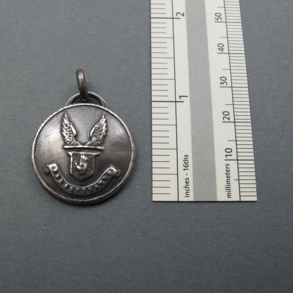 Sterling Silver, Persevere Motivational Pendant, Heraldic Motto, Victorian Antique Button, Hand Jewelry, Wings Necklace
