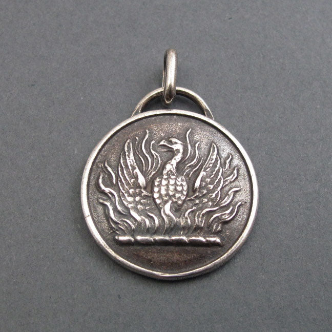 Sterling Silver, Phoenix Rising Pendant, Rebirth and Renewal Necklace, Motivational Talisman, Heraldic Victorian Jewelry