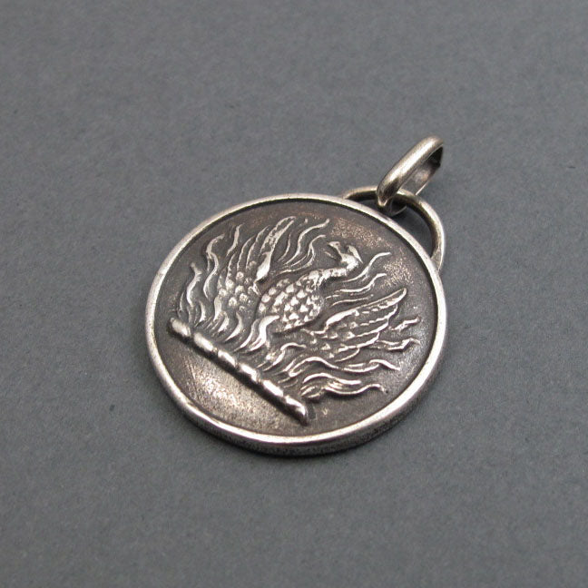 Sterling Silver, Phoenix Rising Pendant, Rebirth and Renewal Necklace, Motivational Talisman, Heraldic Victorian Jewelry