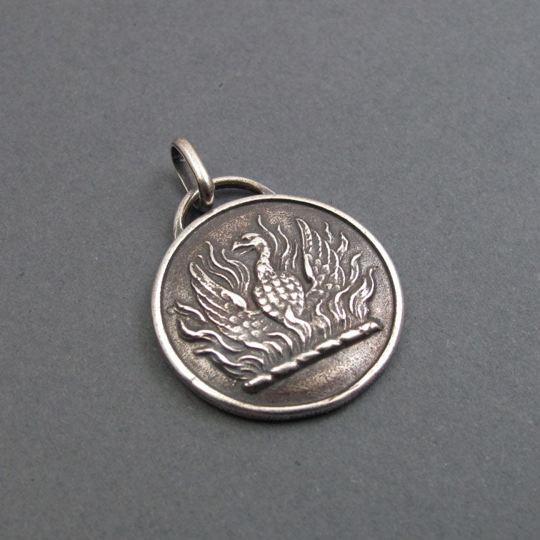 Sterling Silver, Phoenix Rising Pendant, Rebirth and Renewal Necklace, Motivational Talisman, Heraldic Victorian Jewelry