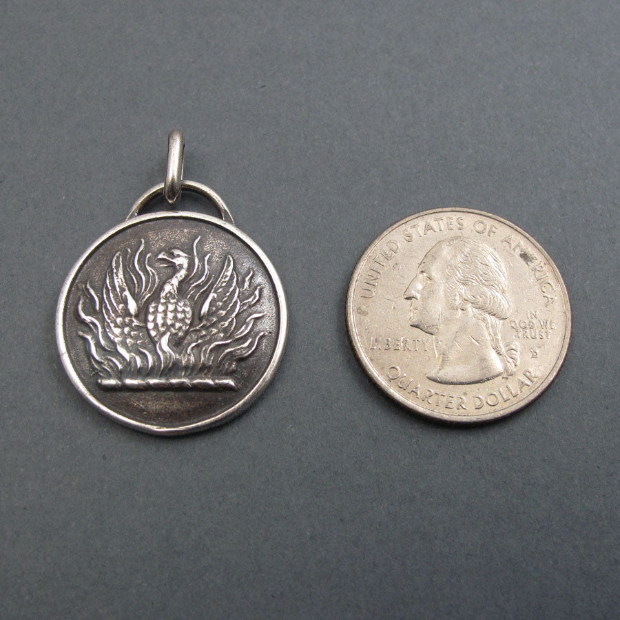 Sterling Silver, Phoenix Rising Pendant, Rebirth and Renewal Necklace, Motivational Talisman, Heraldic Victorian Jewelry