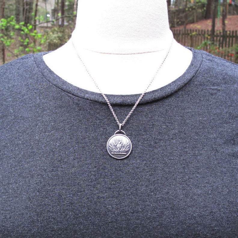 Sterling Silver, Phoenix Rising Pendant, Rebirth and Renewal Necklace, Motivational Talisman, Heraldic Victorian Jewelry