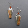 Polychrome Jasper, Carnelian Dangle Earrings, Sterling Silver, Two Stone Cabochon, Natural Gem, Handmade Jewelry