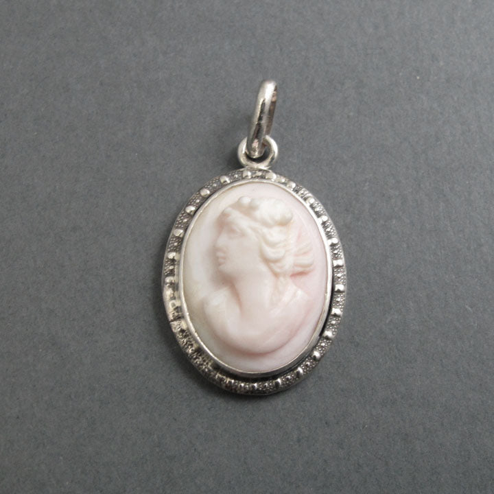 Carved Shell Cameo, Antique Cameo Pendant, Woman's Profile Cameo, Left Facing Cameo, Queen Conch Shell, High Relief Cameo Carving