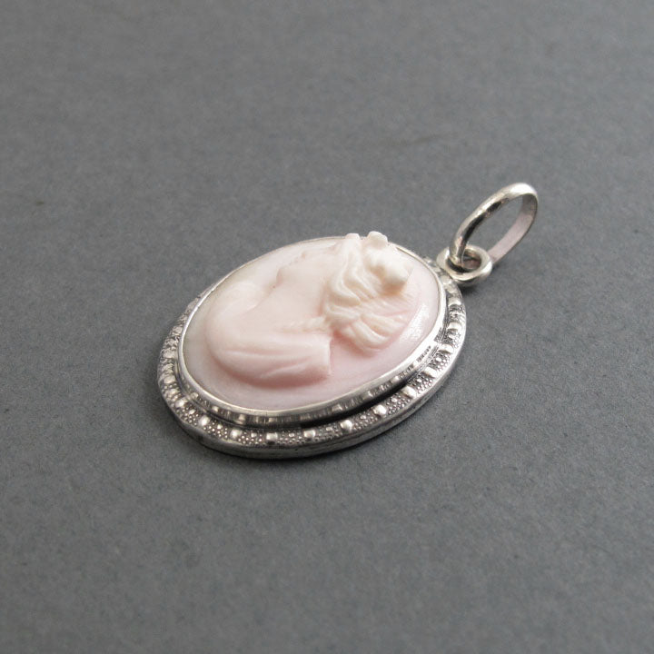 Carved Shell Cameo, Antique Cameo Pendant, Woman's Profile Cameo, Left Facing Cameo, Queen Conch Shell, High Relief Cameo Carving