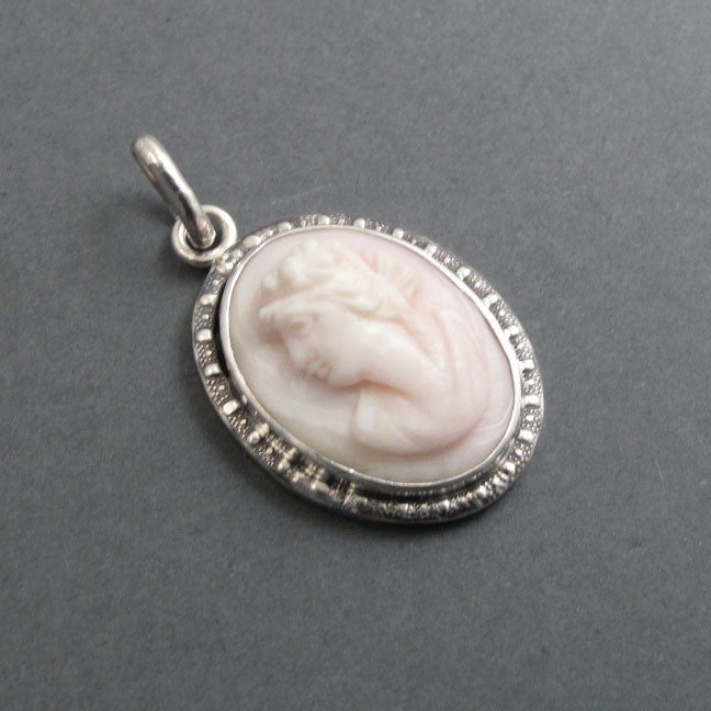 Carved Shell Cameo, Antique Cameo Pendant, Woman's Profile Cameo, Left Facing Cameo, Queen Conch Shell, High Relief Cameo Carving
