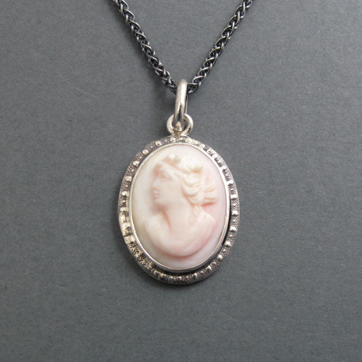 Carved Shell Cameo, Antique Cameo Pendant, Woman's Profile Cameo, Left Facing Cameo, Queen Conch Shell, High Relief Cameo Carving