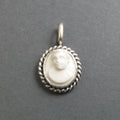 Carved Conch Shell Cameo, Sterling Silver Antique Cameo Pendant, Woman's Profile Cameo, White and Pink, High Relief Shell Cameo