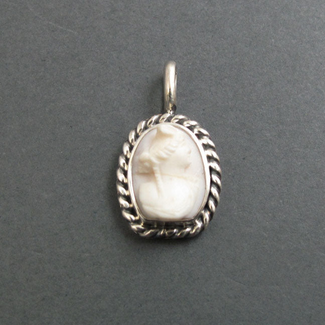 Queen Conch Shell, Antique Cameo Pendant, Woman's Profile Cameo, White and Pink, High Relief Cameo Carving, Shell Cameo, Flapper