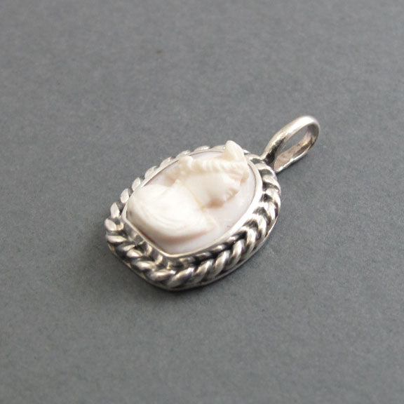 Queen Conch Shell, Antique Cameo Pendant, Woman's Profile Cameo, White and Pink, High Relief Cameo Carving, Shell Cameo, Flapper