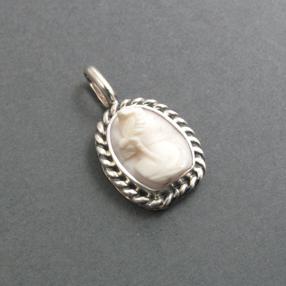 Queen Conch Shell, Antique Cameo Pendant, Woman's Profile Cameo, White and Pink, High Relief Cameo Carving, Shell Cameo, Flapper