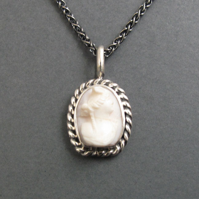 Queen Conch Shell, Antique Cameo Pendant, Woman's Profile Cameo, White and Pink, High Relief Cameo Carving, Shell Cameo, Flapper
