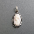 Sterling Silver Antique Cameo Pendant, Woman's Profile Cameo, White and Pink, Carved Conch Shell Cameo,  High Relief Cameo, Oval Shel