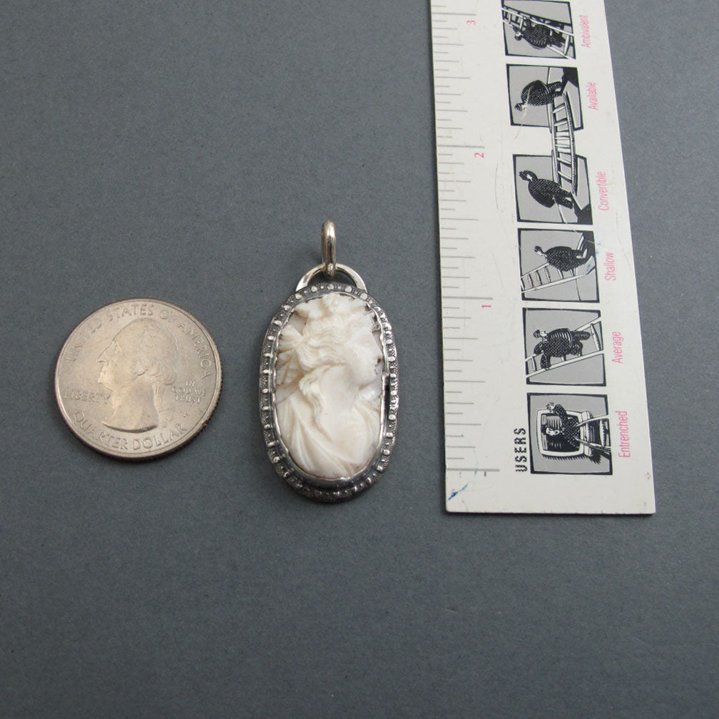 High Relief Cameo Carving, Queen Conch Shell Cameo, Antique Cameo Pendant, Woman's Profile Cameo, White and Pink Cameo Necklace