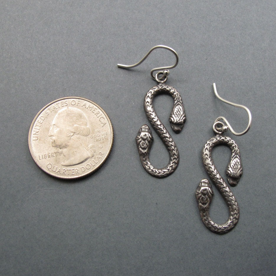 Ouroboros Double-Headed Snake Earrings, Sterling Silver, Amphisbaena, Infinity Dangle, Mythology Jewelry