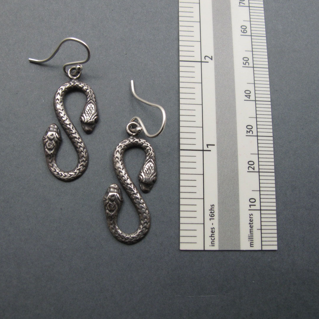 Ouroboros Double-Headed Snake Earrings, Sterling Silver, Amphisbaena, Infinity Dangle, Mythology Jewelry