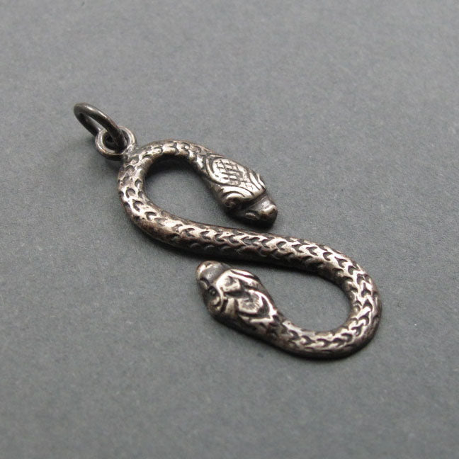 Double Headed Snake Pendant, Sterling Silver, Infinity Necklace, Amphisbaena, Transformation Talisman
