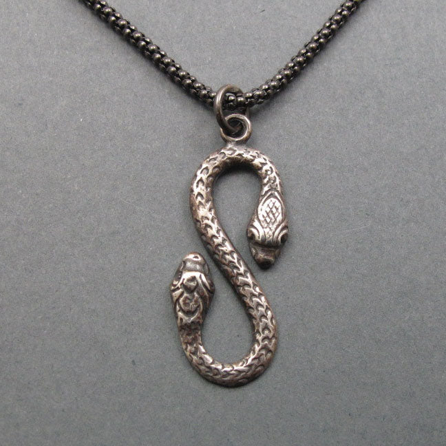 Double Headed Snake Pendant, Sterling Silver, Infinity Necklace, Amphisbaena, Transformation Talisman