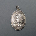 Spring Pendant, Sterling Silver, French Art Nouveau Button, Female Figure with Flowers, Seasons Necklace