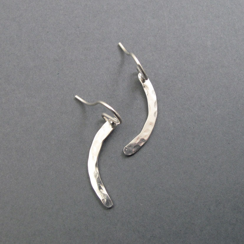 Hammered Sterling Silver Crescent Earrings, Curved Bar Design