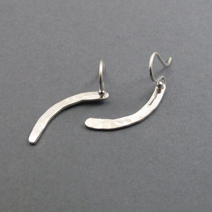 Hammered Sterling Silver Crescent Earrings, Curved Bar Design