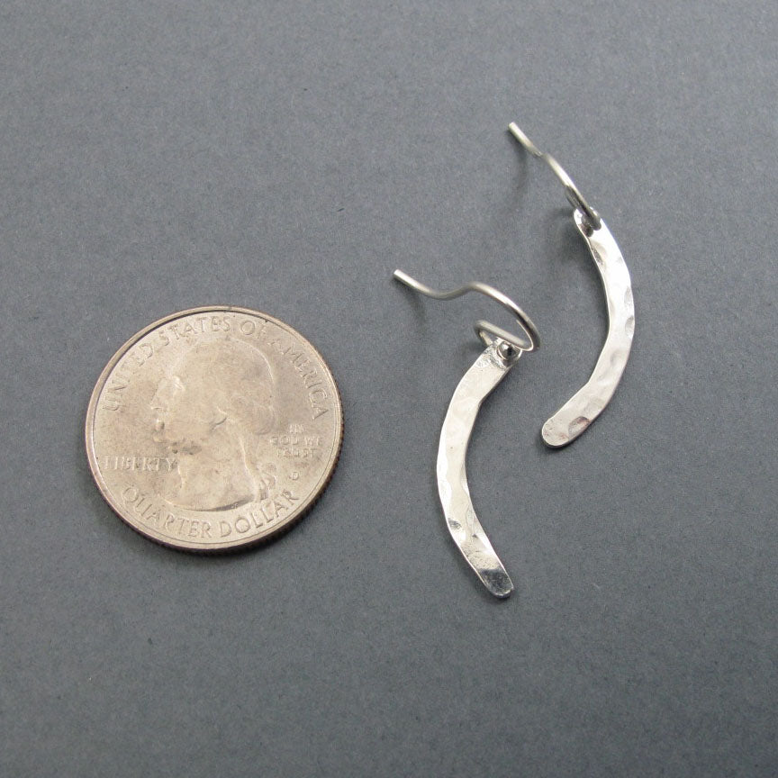 Hammered Sterling Silver Crescent Earrings, Curved Bar Design