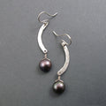 Peacock Pearl Dangle Earrings, Curved Bar Earrings Silver, Curved Bar Earrings Drop, Contemporary Classic Earrings