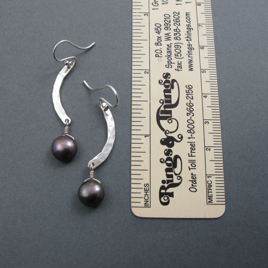 Peacock Pearl Dangle Earrings, Curved Bar Earrings Silver, Curved Bar Earrings Drop, Contemporary Classic Earrings