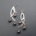 Hammered Sterling Silver Pearl Drop Earrings, Dramatic Statement Jewelry, Kinetic Design