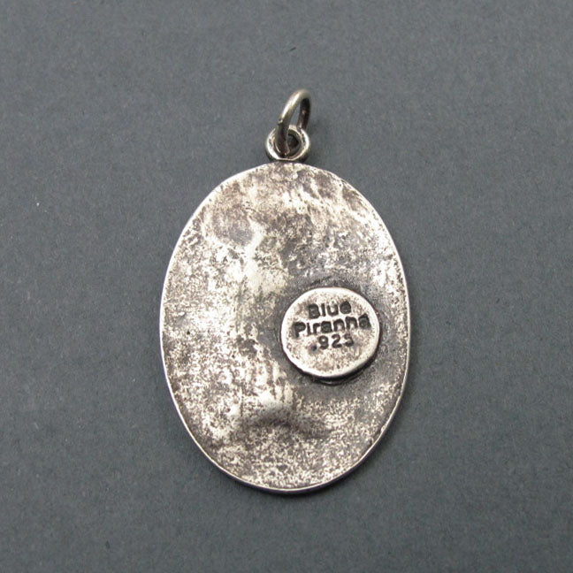 Summer Pendant, Sterling Silver, French Art Nouveau Button, Female with Sunflower, Seasons Necklace, Symbolic