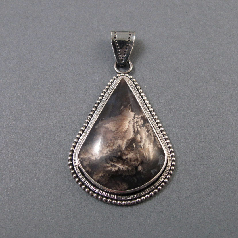 Turkish Chalcedony Pendant, Sterling Silver, Teardrop Necklace, Landscape Stone, Handmade, Natural Cabochon, Unisex