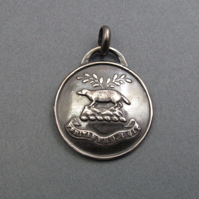 Sterling Silver Badger Pendant, Let the Truth Guide Me Motto, Heraldic Button Jewelry, History Lover