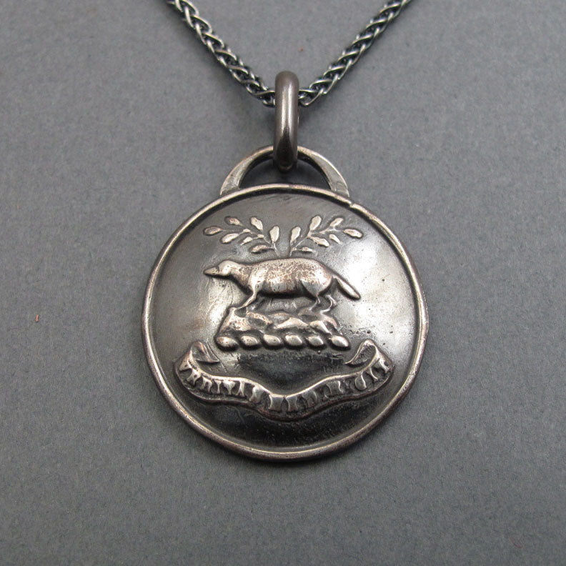 Sterling Silver Badger Pendant, Let the Truth Guide Me Motto, Heraldic Button Jewelry, History Lover
