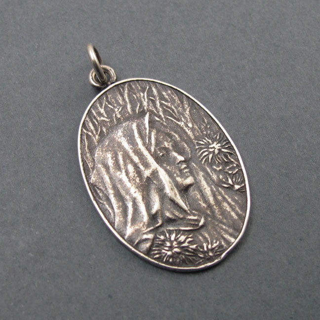 Winter Goddess Pendant, Sterling Silver, French Art Nouveau Button, Female Profile, Seasons Necklace