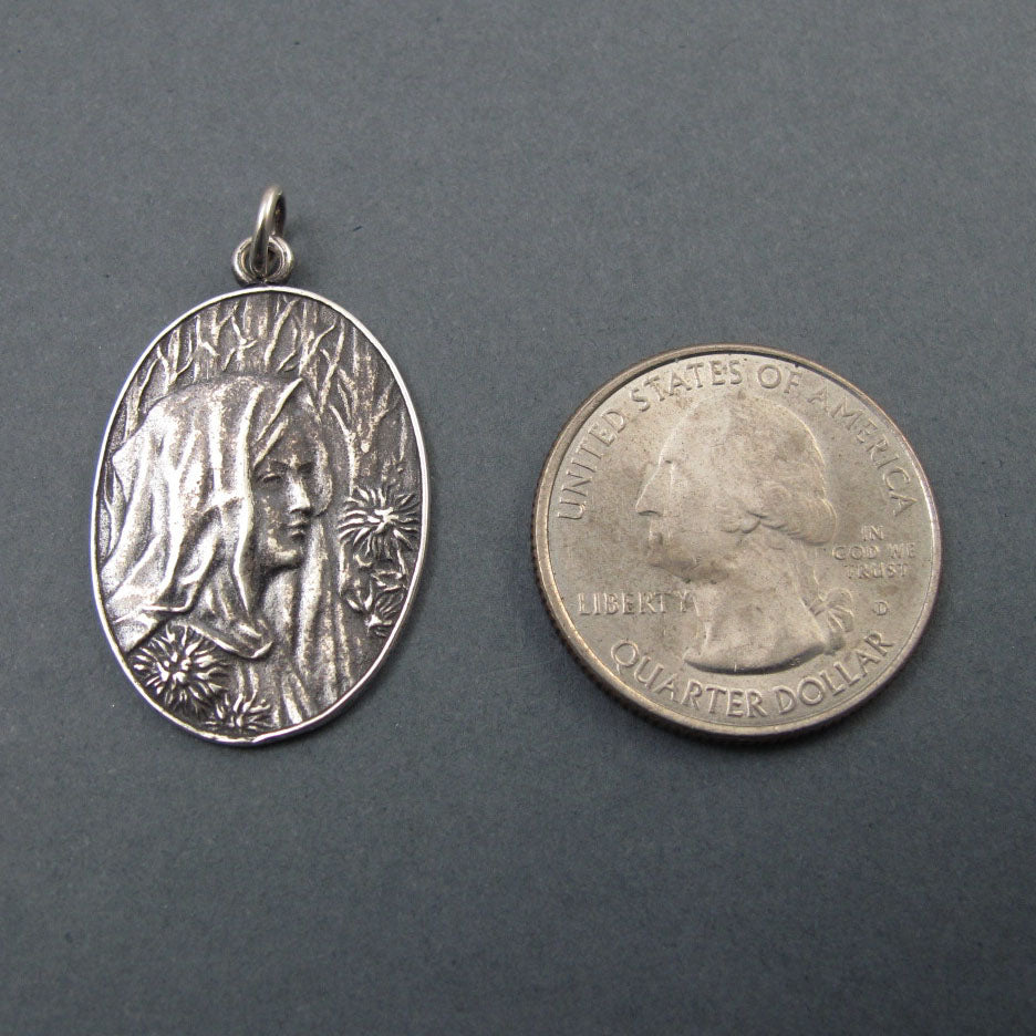 Winter Goddess Pendant, Sterling Silver, French Art Nouveau Button, Female Profile, Seasons Necklace