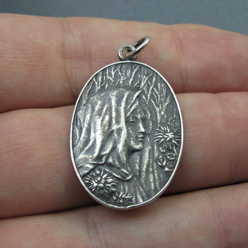 Winter Goddess Pendant, Sterling Silver, French Art Nouveau Button, Female Profile, Seasons Necklace
